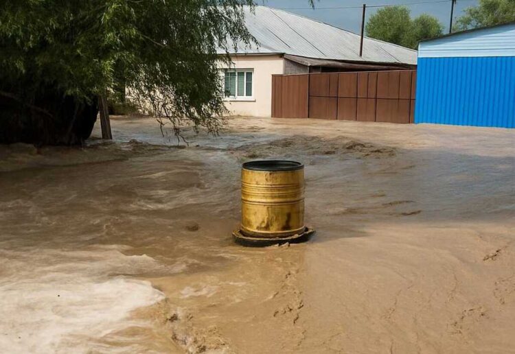 Дворы и дома подтопил грязевой поток в Сарыозеке