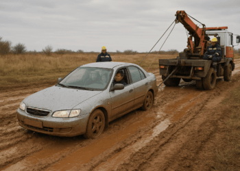 Вблизи Талдыкоргана спасатели вытащили из грязи автомобиль с людьми
